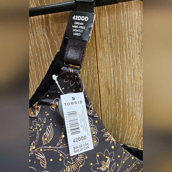 Torrid NEW Wire Free Elegant Black and Gold Patterned Bra - Picture 3 of 5